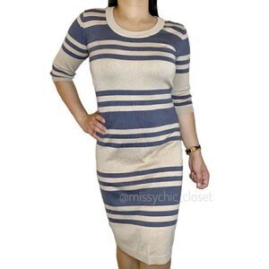 NWT Allison Brittney Bodycon Gray Beige Striped Dress, Sz Small